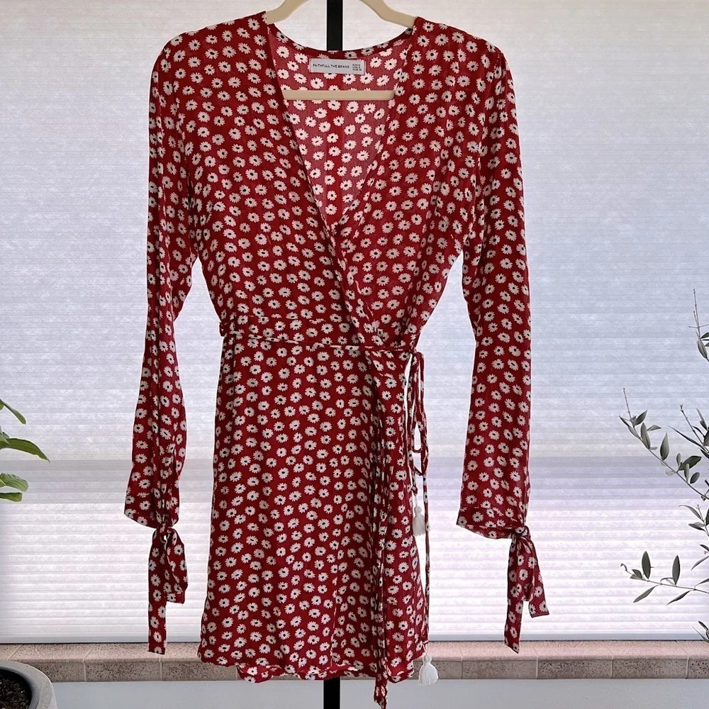 Faithfull the Brand Danica Poppy Floral Wrap Mini Dress Red 2 Spring Feminine